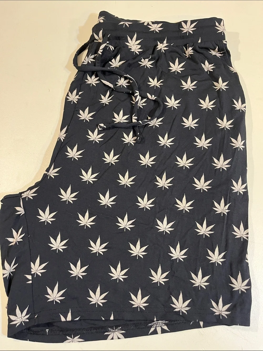 MeUndies Black Mini Shorts with Green Leaf Pattern